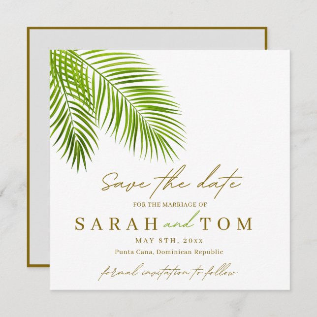 Convites Palma tropical Salvar a data (Frente/Verso)