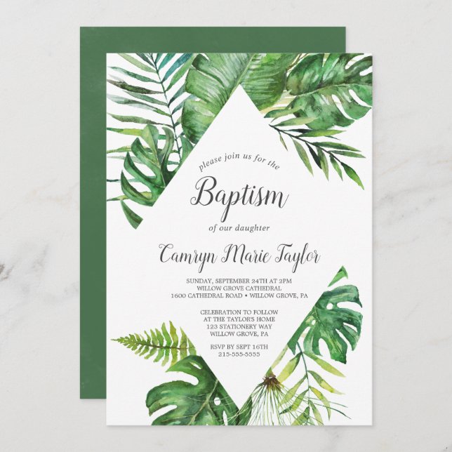 Convites Palma tropical selvagem Baptism (Frente/Verso)
