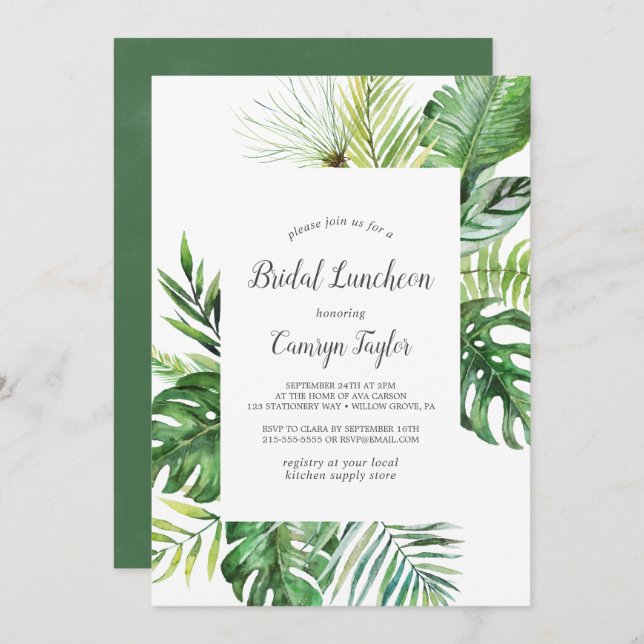 Convites Palma Tropical Selvagem Bridal (Frente/Verso)