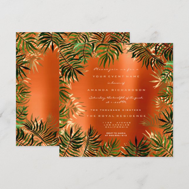Convites Palma Verde Tropical Folha de Folha Molho Laranja  (Frente/Verso)
