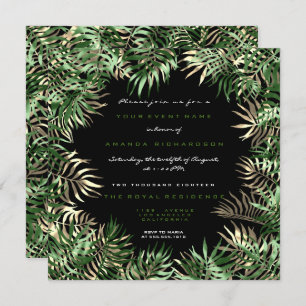 Convites Palma Verde Tropical Moldura de Folha Preta Sepia 