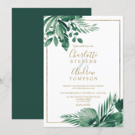 Convites Palma verde tropical palma floral casado de aquare