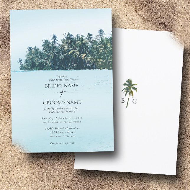 Convites Palmas de Aquarela Tropical & Casamento de Praia (Tropical Watercolor Palms & Beach Wedding Invitation)