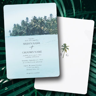 Convites Palmas de Aquarela Tropical & Casamento de Praia