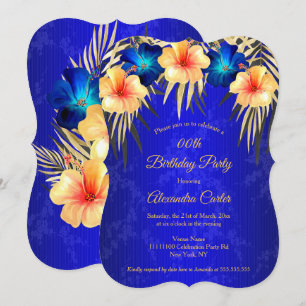 Convites Palmas de Hibisco Azul Ouro Damasco Festa de Anive