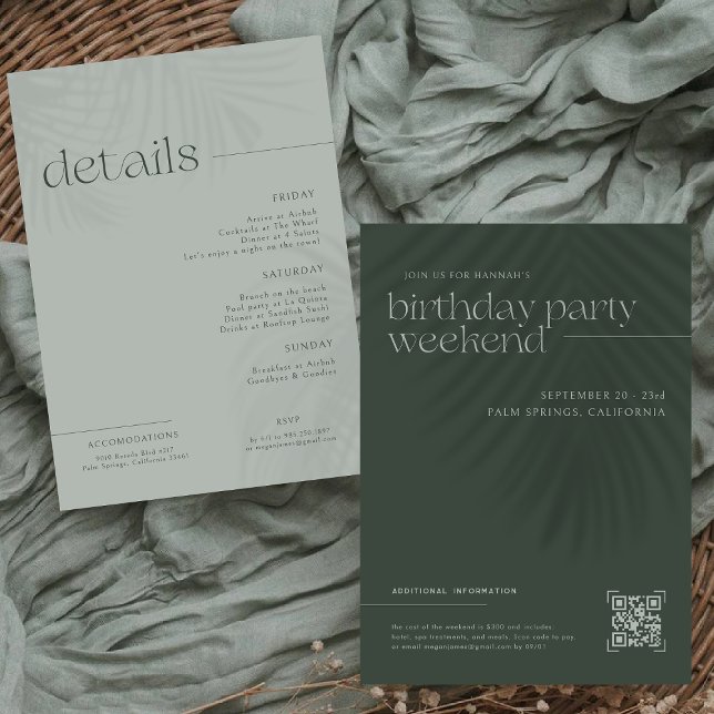 Convites Palmas Mínimas Modernas | Fim de semana de anivers (Criador carregado)