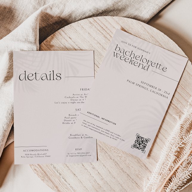 Convites Palmas Mínimas Modernas | Fim de Semana de Bachelo (Criador carregado)