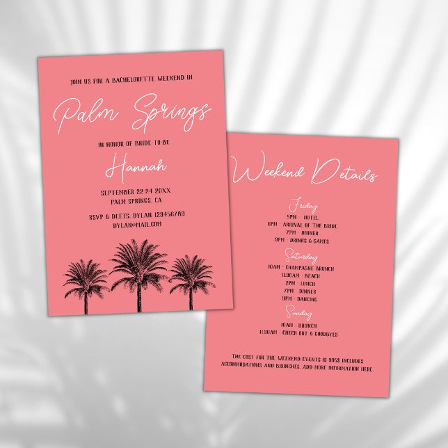 Convites Palmas tropicais de Primaveras de palma Bacheloret (palm springs bachelorette invitation tropical bachelorette)