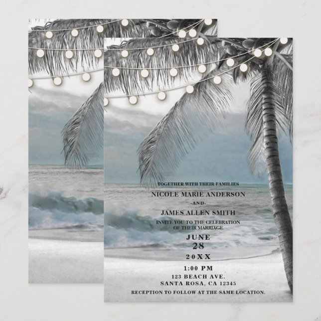 Convites Palmeira Branca de Coco & Iluminação Casamento na  (Frente/Verso)