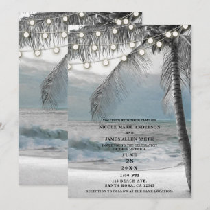 Convites Palmeira de Coco Branco & Luzes Casamento na Praia