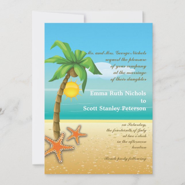 Convites Palmeira e destino de praia de estrelas (Frente)