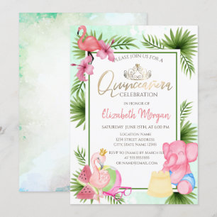 Convites Palmeira Melancia Flamingo Elefante Quinceañera