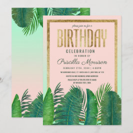 Convites Palmeira Tropical Banana Leaf Dourado Aniversário