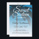 Convites Palmeira tropical Blue Sweet 16 16 16º Aniversário<br><div class="desc">Um moderno design azul tropical azul-tropical doce convite de 16 anos com palmeira. O azul brilhante de Ibiza desaparece sobre um fundo branco. O texto "Doce Dezesseis" em branco é definido na escrita moderna. Elegante 16.º convite de aniversário para um doce e sexagenário glamouroso, perfeito para ela, a modista que...</div>