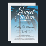 Convites Palmeira tropical Blue Sweet 16 16 16º Aniversário<br><div class="desc">Um moderno design azul tropical azul-tropical doce convite de 16 anos com palmeira. O azul brilhante de Ibiza desaparece sobre um fundo branco. O texto "Doce Dezesseis" em branco é definido na escrita moderna. Elegante 16.º convite de aniversário para um doce e sexagenário glamouroso, perfeito para ela, a modista que...</div>
