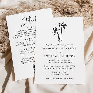 Convites Palmeiras desenhadas à mão Código QR Tudo em um ca