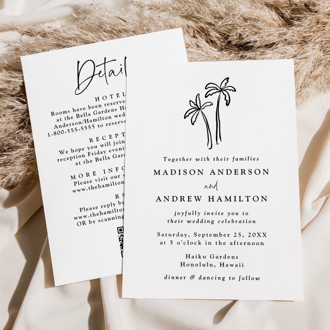 Convites Palmeiras desenhadas à mão Código QR Tudo em um ca (Criador carregado)