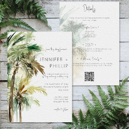 Convites Palmeiras Tropicais Casamento Moderno Dupla Face