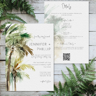 Convites Palmeiras Tropicais Casamento Moderno Dupla Face