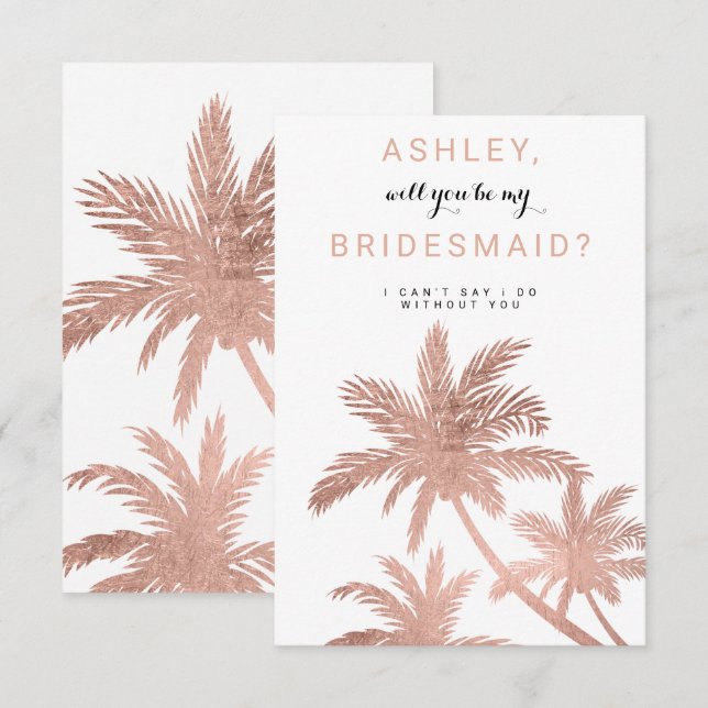 Convites Palmeiras tropicais de ouro rosa moderno (Frente/Verso)