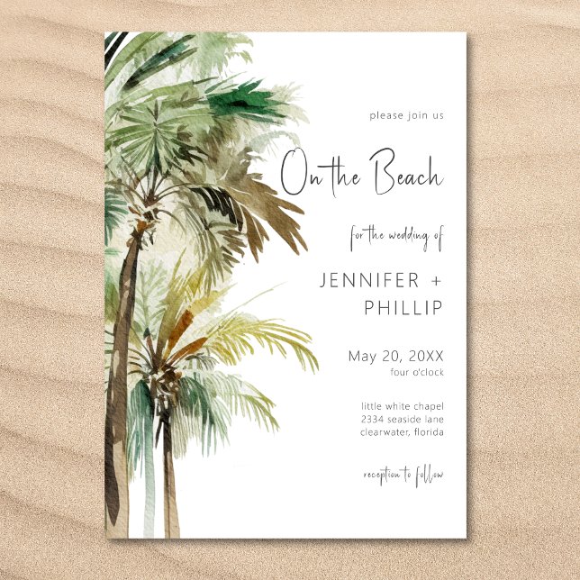 Convites Palmeiras Tropicais No Casamento Moderno Da Praia (Palm Trees Modern On the Beach Wedding Invitation)