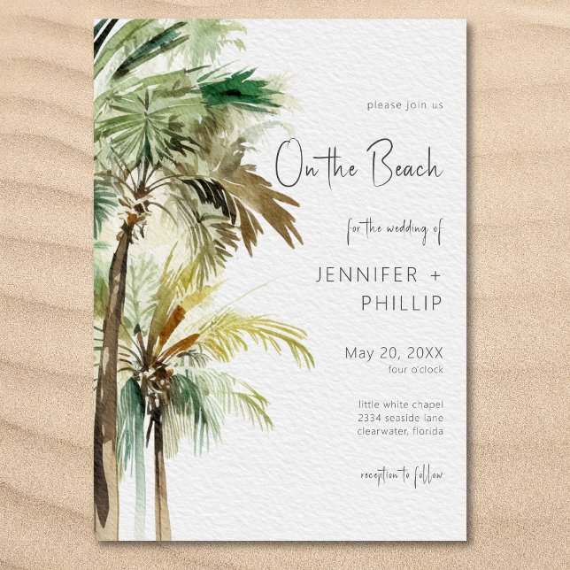 Convites Palmeiras Tropicais No Casamento Moderno Da Praia (Palm Trees Modern On the Beach Wedding Invitation)