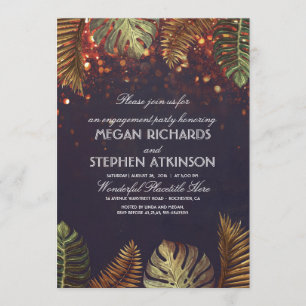 Convites Palms and String Lights Festa de noivado de praia