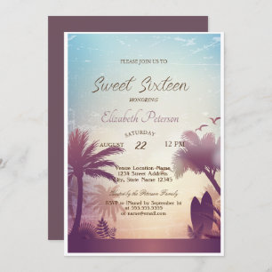 Convites Palms Beach Surfboard Sweet 16 Party