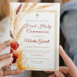 Convites Pampas Autumn Beige Girls First Santa Comunhão