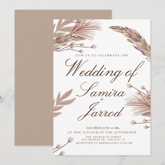 Convites Pampas Botânicas Desenhadas à Mão Casamento Botâni (Frente/Verso)