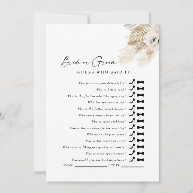 Convites Pampas Brancas Adivinham Quem Disse Isso Jogo Chá (Frente)