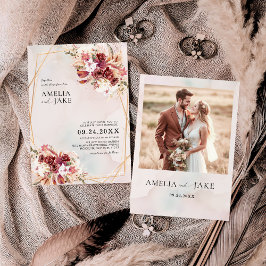 Convites Pampas Burgundy Floral Geometric Wedding