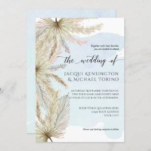 Convites Pampas de Grama Palm Greenery Azul