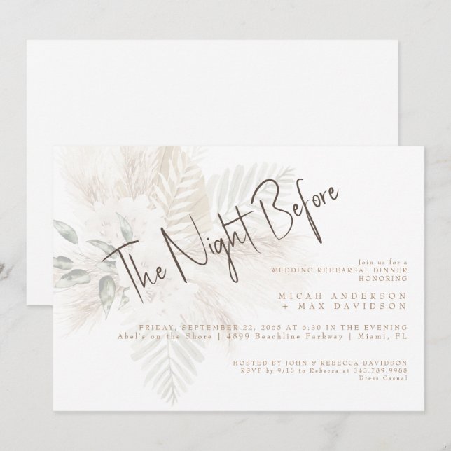 Convites Pampas e Dourado na noite antes do Janto de ensaio (Frente/Verso)