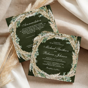 Convites Pampas Eucalipto Verde Oliva Casamento Tudo em Um