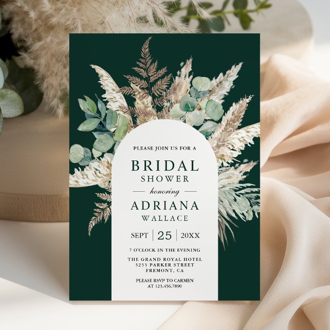 Convites Pampas Eucalyptus Arch Emerald Green Bridal Shower (Criador carregado)
