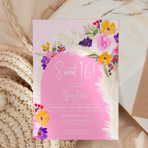 Convites Pampas florais cor-de-rosa-boho arco do deserto Sw
