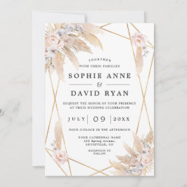 Convites Pampas Florais Rosa Douradas Em Um Casamento