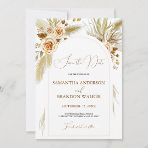 Convites Pampas grama aquarela boho elegante Salve a Data