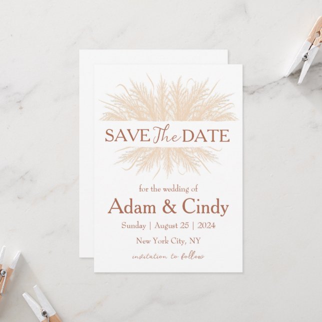 Convites pampas gramado boho salva as datas (Frente/Verso In Situ)