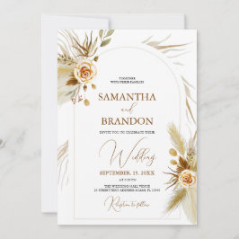 Convites Pampas gramínea aquarela boho elegante casamento