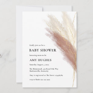 Convites Pampas Grass Boho Blush Dourado Chá de fraldas Ro