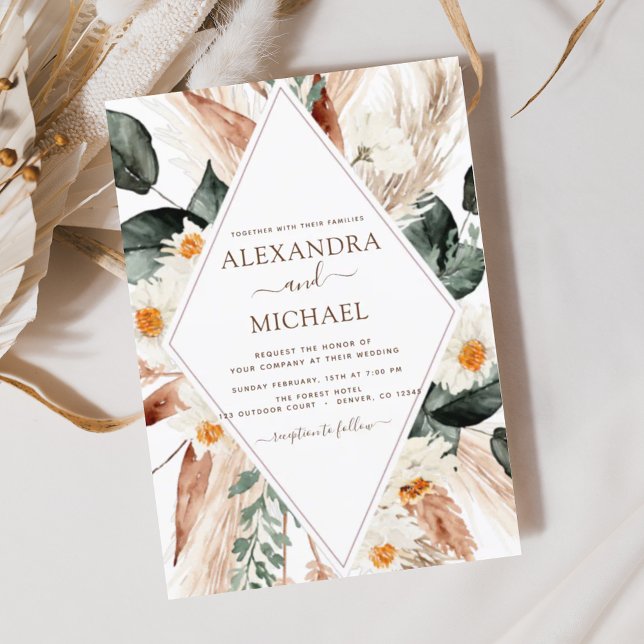 Convites Pampas Grass Boho Bohemian Eucalyptus Wedding Invi (Criador carregado)