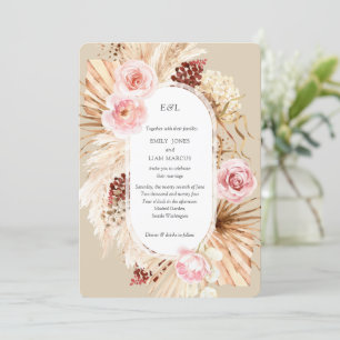 Convites Pampas Grass Boho Watercolor Beige Wedding