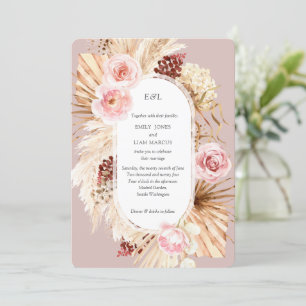 Convites Pampas Grass Boho Watercolor Rosa