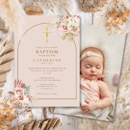 Convites Pampas Grass Dourado Foto Baptism Christening