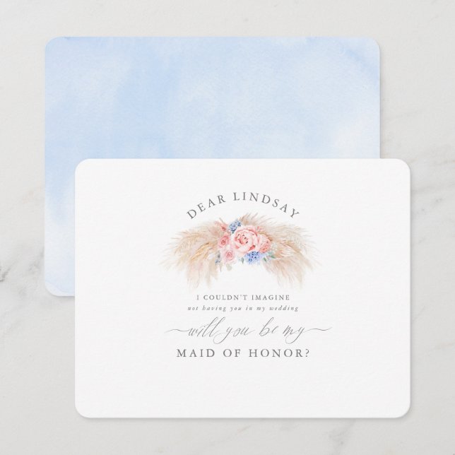 Convites Pampas Grass Dusty Blue Bridesmaid Proposta (Frente/Verso)