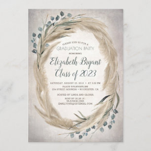Convites Pampas Grass e Greenery Boho Graduação em Quadri