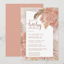 Convites Pampas Grass e Hydrangeas Blooms Baby Brunch Inv