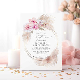 Convites Pampas Grass e Orquídeas Rosa Meninas Baptismo